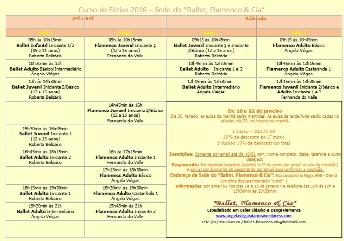 Grade Curso de Férias 2016 Sd.BFC.